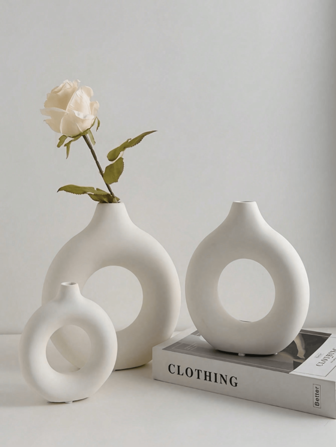Modern Nordic-Inspired Donut Vase - Geometric Circle Design For Home & Living Room Decor, Plastic Flower Arrangement Centerpiece