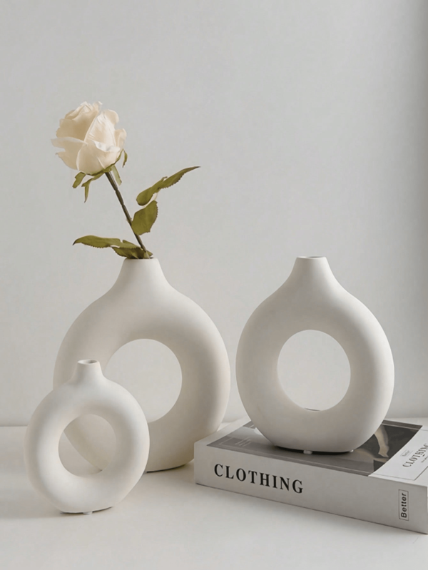 Modern Nordic-Inspired Donut Vase - Geometric Circle Design For Home & Living Room Decor, Plastic Flower Arrangement Centerpiece