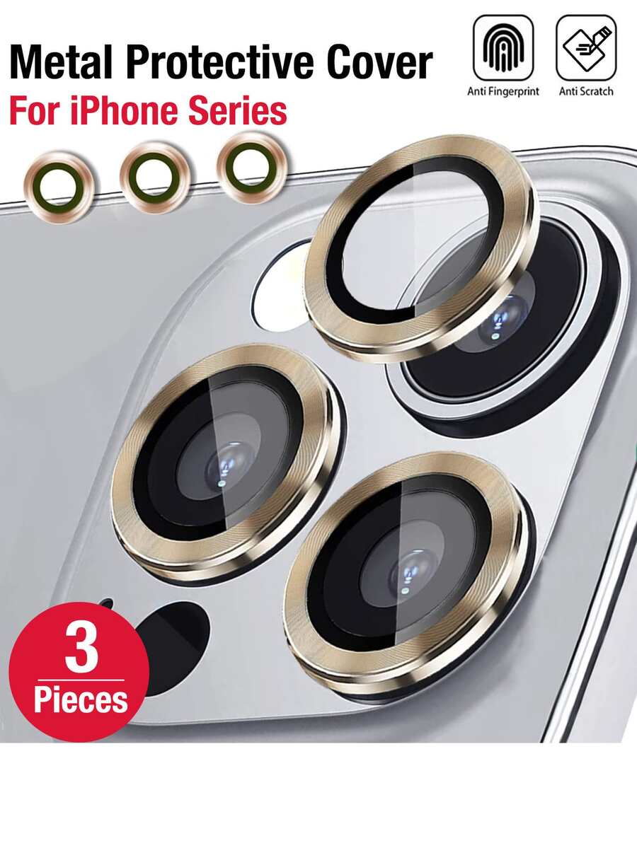 3 PIEZAS Protector de lente de cámara compatible con iPhone 15 Pro y 15 Pro Max, de vidrio templado 9H y anillo de aluminio delgado, ultra HD claro, fácil instalación anti-arañazos, dorado aplicable a protección diaria, oficina, cubierta de cámara de teléfono doméstico a prueba de agua, a prueba de golpes, anti-caída, anti-huellas dactilares, cubierta completa - Dorado - Ver 1