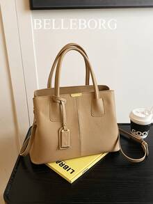 复古大容量女士手提包 - 卡其色 - 查看 7