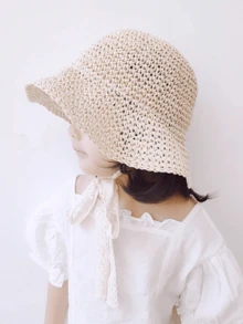 Mũ rơm buộc dây cho trẻ em, mũ che nắng mùa xuân/hè, mũ dệt có thể điều chỉnh, thích hợp cho mặc hàng ngày, du lịch, nghỉ mát, đi biển. - 1PC - Xem 4