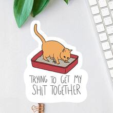 1 Stück "Ich versuche, mich zusammenzureißen" Aufkleber, lustiger Katzenklo Meme wasserfester Vinyl Aufkleber für Laptop, Wasserflasche, Notizbuch, Skateboard, Handy, ästhetischer Humor zur psychischen Gesundheit