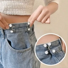 1 conjunto de coleção de cintura jeans artefato ajuste de cós pequeno botão fixo calças de aperto de cós botão de ajuste de tamanho fivela de cintura