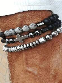 5/6pcs Vintage Bohemian Bead Wooden Bracelet Set For Men, Holiday, Date, Party, Valentine's Gift, Everyday Wear - Style 1 - View 14