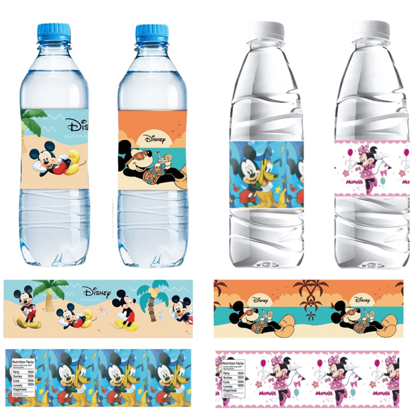 bandai 10/20/30pcs Disney Mickey Mouse Water Bottle Label Birthday Decoration Minnie Waterproof Sticker Children DIY Gift Party Supplies