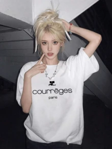 200g Pure Cotton T-Shirt 2025 Summer Ladies New Short Sleeve Pure Cotton Holiday Pattern Short Sleeve Round Neck Couple Wear Small Shirt Tops - trắng - Xem 1