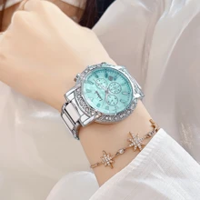 1 Stück Damen Uhr mit Kristall-verziertem 3-Zifferblatt, elegant-Lässig, geeignet für den Alltag, Veranstaltungen, Arbeit, Muttertagsgeschenk, LA559