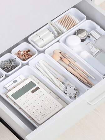 Set de 8 cajas organizadoras multifuncionales, cajas de almacenamiento para suministros de oficina y maquillaje, contenedores organizadores de escritorio, combinación libre para artículos pequeños, adecuados para cocina, dormitorio y oficina, de vuelta a la escuela