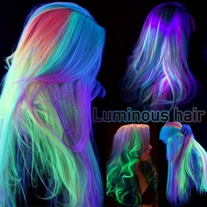 Glow In The Dark Hair Extensions 18pcs Luminous Glow In The Dark Hair Extensions 20" Colored Hairpieces Synthetic Neon Fake Hair Clips Fluorescence Hair Accessories, Hair Stylist Gifts