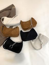 Bolso de hombro de color liso de pana con cierre de cremallera, bolso hobo minimalista de pana, bolso minimalista, bolsos de mujer vintage de pana de un solo color, bolso sencillo y de moda, bolso cuadrado pequeño, bolso de baguette retro de un solo hombro de pana de moda