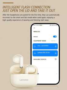 Lenovo EA110 Wireless Earbuds, Bluetooth 5.4, Smart Touch Control, Super Long Battery Life, Compatible With Android & IOS, Chinese Packaging & Manual - White - View 8