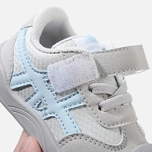 1 Pair Baby Shoes With Line Decoration, Leather Material With Anti-Slip Function, Collision-Proof Toe Design, Hook And Loop Strap, Flat Heel, Simple & Energetic Style, Suitable For Daily Outing, Walking And Playing - Grey - View 7