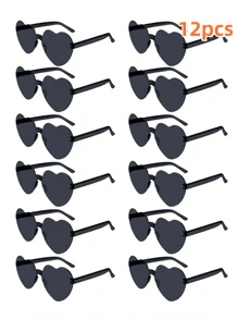 6pcs/12pcs Heart Shaped Party Glasses, Black Fashionable Rimless Heart Shaped Glasses, Fun Heart Shaped Glasses Suitable As Party Favors, Christmas