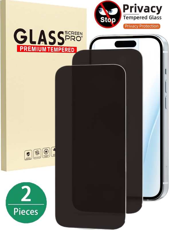 2 stuks privacy-screenprotectors van gehard glas, compatibel met iPhone, doorzichtige voorkant, bescherming tegen zijprivacy, soepele aanraking, krasbestendig, stofdicht, waterdicht, anti-vingerafdrukken en krassen, geschikt voor telefoonhoesjes