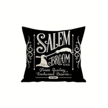 1 件万圣节抱枕套 18x18 英寸，现代风格亚麻靠垫套，带有女巫帽、扫帚和咒语书图案，可机洗，拉链开合，适用于卧室、客厅、沙发、汽车等各种房间类型家居装饰万圣节装饰秋季装饰房间装饰墙面装饰贴纸墙贴