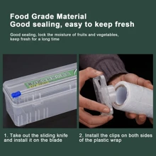 1pc Dual-Sided Sliding Blade Kitchen Wrap Cutter Box - Wall-Mounted With Suction Cup, Durable ABS Material, Easy To Clean, Space-Saving Design, Suitable For Home And Commercial Use, Ideal For Wrapping Food, Herbs, And Snacks