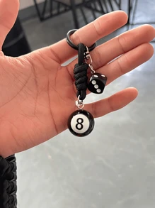 1 chaveiro masculino estilo bola 8 preto, com cordão trançado e anel de metal, chaveiro durável e moderno para chaves, acessórios, presente casual e estiloso, acessório para chaveiro, design divertido, porta-chaves resistente