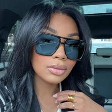 1 件双桥时尚眼镜，时尚眼镜适合日常、户外、街头风格、旅行、派对飞行员形状太阳镜 - 黑色 - 查看 1