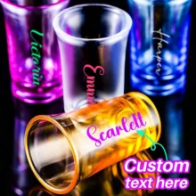 Verres à vin personnalisés, verres à shot en plastique personnalisés, verres à shot personnalisés pour 18e/21e anniversaire, fêtes d'anniversaire, convient pour les bars, les clubs, les restaurants, logos de marque personnalisés, boissons alcoolisées et boissons d'été et d'hiver - multicolore - Voir 1