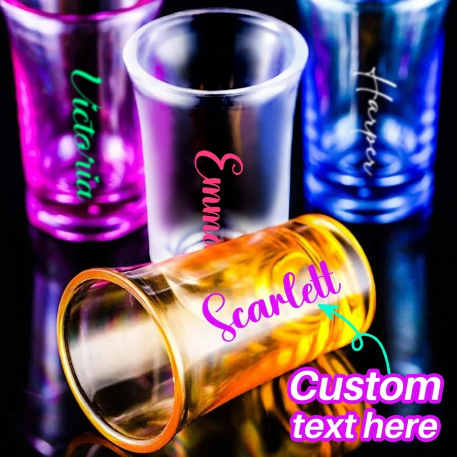 Verres à vin personnalisés, verres à shot en plastique personnalisés, verres à shot personnalisés pour 18e/21e anniversaire, fêtes d'anniversaire, convient pour les bars, les clubs, les restaurants, logos de marque personnalisés, boissons alcoolisées et boissons d'été et d'hiver - multicolore - Voir 1