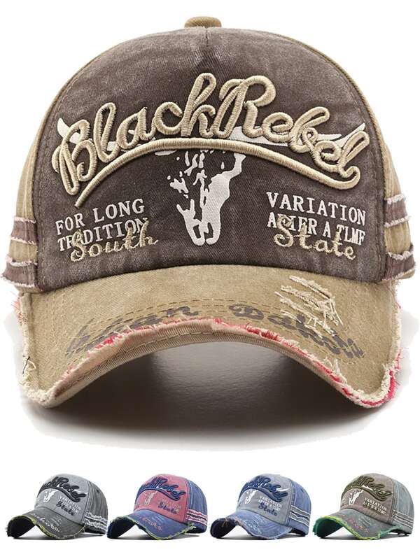 1 Piece Black Rebel Embroidered Baseball Hat, Vintage Washable Hat, Fashionable Casual Street Sun Hat