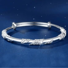 1pc 925 Silver Hypoallergenic Floral Pattern Adjustable Bangle Bracelet, Elegant Design, Suitable For Valentine's Day, Mother's Day Gifts, Comes In Gift Box, Anti-Oxidation - Silver - View 4