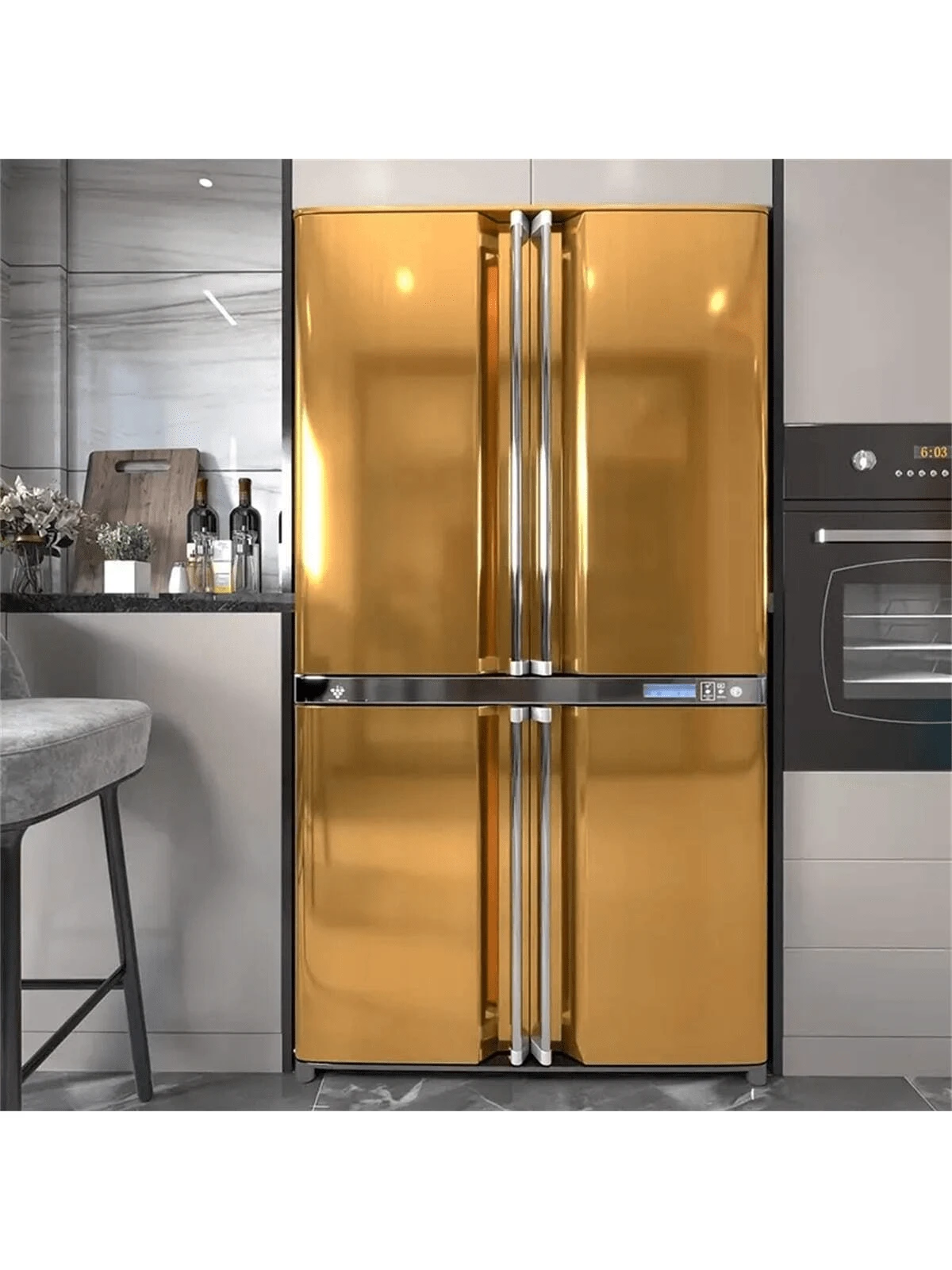 1 Roll Metallic Brushed Gold Contact Paper, Heat Resistant, Self-Adhesive, Removable PVC Wallpaper For Kitchen, Bathroom Room Decor Wall Decor Kitchen Decor Kitchen Items - Gold - View 1