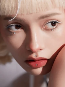 7 件不锈钢 Cz 女士鼻夹，假鼻环，假鼻环，假唇贴，假鼻钉，眉毛耳钉，Y2K 化妆，男女皆宜 - Face Gems-B - 查看 6