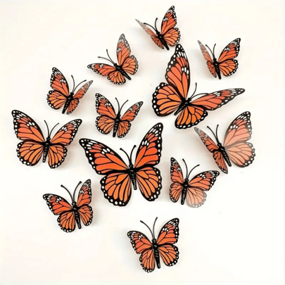12/24/36pcs 3D Monarch Butterfly Wall Stickers - Made Of PVC Plastic, Vibrant Orange And Black Design, Ideal For Wedding, Birthday, Graduation And Holiday Decorations, Butterfly Decor, Room Decor, Bedroom Decor, No Drilling, No Trace, Waterproof And Moisture-Proof, Romantic Stickers, Suitable For Wall Decor, Wedding Decor, Halloween Decor, Christmas Decor, Holiday Decor, Bathroom Accessories, Kitchen Accessories, Photo Backdrop, Party Decorations Home Decor