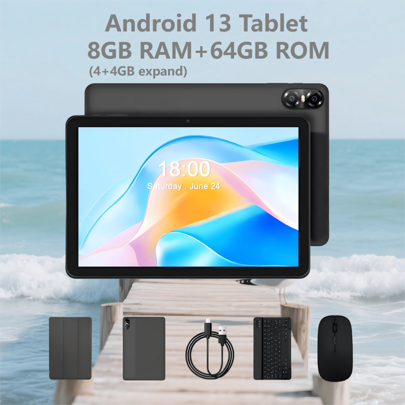 Meet Our  Android 13 10-Inch Tablet. It's Built With A Octa-Core Processor And 8GB RAM (4GB + 4GB Expansion) For Smooth Daily Use. You Get 64GB ROM, Expandable To 1TB Via TF Card.Enjoy Sharp Visuals On The 1280*800 IPS HD Screen. Stay Connected With 5G Dual-Band Wi-Fi 6 And BT 5.2. Capture Moments With 2MP Front And 8MP Rear Cameras. Plus, Stream In High Quality With Widevine L1 Support. The 6000mAh Battery Keeps You Powered.