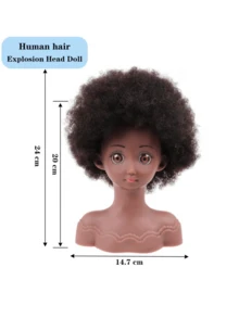 真人发模特头，非洲式卷发，适合女孩的礼物，练习发型头 - 黑色 - 查看 5