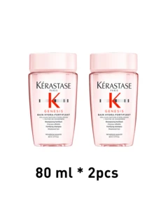 Kérastase Champú fortificante GENESIS de 80 ml para cabello debilitado. Bain Hydra-Fortifiant con raíz de jengibre y dipéptidos. Controla la grasa, reduce la caspa, aporta volumen y brillo. Suave y sin enredos. Aroma floral y frutal. Ideal para uso diario en cabello dañado.