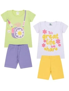 Kit Sortido 6 Peças de Roupas Infantil Menina Conjunto Ciclista Tamanho 1 ao 10 - Multicolorido - Visão 6