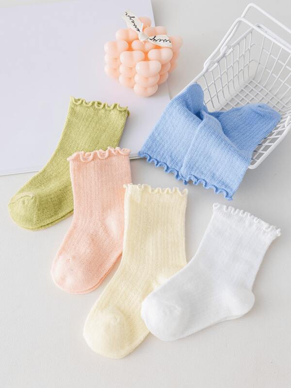 5 paia di calzini in maglia di cotone sottile per bambini, con parte superiore larga ed elastica, non stretti sulle gambe, adatti per l'uso quotidiano in estate e autunno, disponibili in più colori, confortevoli e traspiranti.