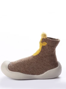 1 par de calcetines suaves con suela antideslizante para bebés, calcetines/zapatos para bebés y niños pequeños, nuevos diseños de calcetines para el piso - Café integral - Ver 2