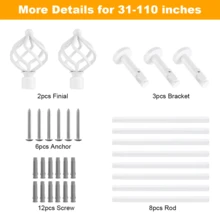 IsEasy Curtain Rod 25mm Curtain Rod 1 Track 2 Tracks Stainless Steel Metal 80-280cm - White-1-läufig - View 8