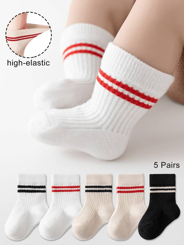 5 paia - Calzini per bambini, realizzati in cotone, confortevoli, traspiranti, morbidi e delicati sulla pelle. Adatti sia per i ragazzi che per le ragazze, questi classici calzini a righe bianche e nere sono perfetti per l'uso quotidiano durante tutto l'anno. Un accessorio di moda per i bambini.