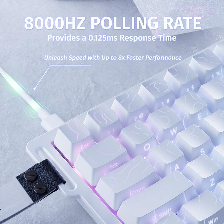 ATTACK SHARK X68 HE Teclado Mecânico Gamer 60% com Fio, Switch Magnético Hall Effect com Ativação Rápida, Driver Ajustável, Taxa de Polling de 8KHz, Retroiluminação RGB, Montagem Superior, Keycaps com Impressão Lateral - Linhas de contorno brancas - Visão 2