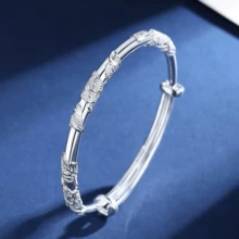 1pc 925 Silver Hypoallergenic Floral Pattern Adjustable Bangle Bracelet, Elegant Design, Suitable For Valentine's Day, Mother's Day Gifts, Comes In Gift Box, Anti-Oxidation - Silver - View 3