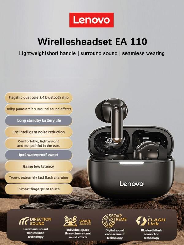 Lenovo Lenovo EA110 Wireless Headset Bluetooth 5.4 Intelligent Touch Control Headphones Long Lasting Battery Life Support Android ISO