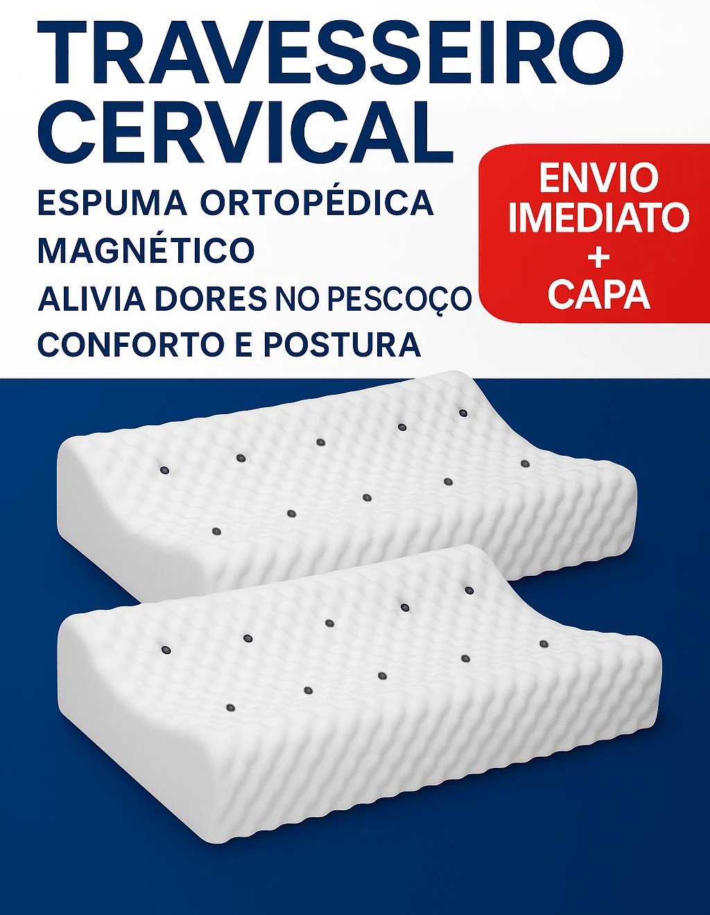 Kit 2 Cervical Pillows Magnetic Orthopedic Pillow Soft Foam Premium Latex - 白色 - 查看 1