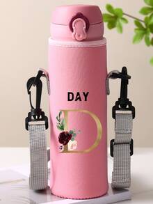 1个斜口杯套，可斜挎、手提，旅行必备，旅行定制姓名文字保温氯丁橡胶水瓶套，带可调节肩带和杯套 - 适用于12盎司至40盎司不锈钢、玻璃和塑料水瓶 - K