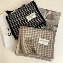 1 件男女通用优雅黑白千鸟格厚保暖波浪图案针织羊毛围巾，时尚厚针织冬季 - 彩色 - 查看 7