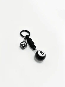 1 chaveiro masculino estilo bola 8 preto, com cordão trançado e anel de metal, chaveiro durável e moderno para chaves, acessórios, presente casual e estiloso, acessório para chaveiro, design divertido, porta-chaves resistente