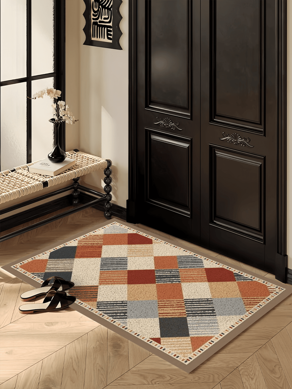 1pc Colorful Plaid Velvet Carpet, Personalized Home Decor, Fashionable, Young People Favored, Suitable For Living Room, Porch, Study, Dining Room Etc., Machine Washable, Anti-Slip, New Design This Year, Multiple Sizes Available, Housewarming Gift, Halloween