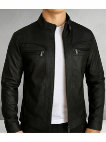 Men's Thick Leather Motorcycle Jacket Resists Strong Cold - màu đen - Xem 1