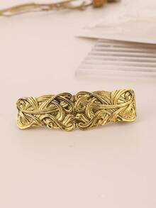 1pc Vintage Bronze Tone Spring Ponytail Claw Clip, Retro Metal Totem Floral Pattern Hair Accessory For Women,Summer,Holiday,Travel - Multicolor - View 2