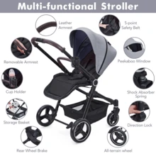 Foldable Baby Stroller, High Landscape Pushchair for Newborn, Toddler, Convertible Infant Pram with Reversible Backrest, Storage Basket - Gris - Ver 3