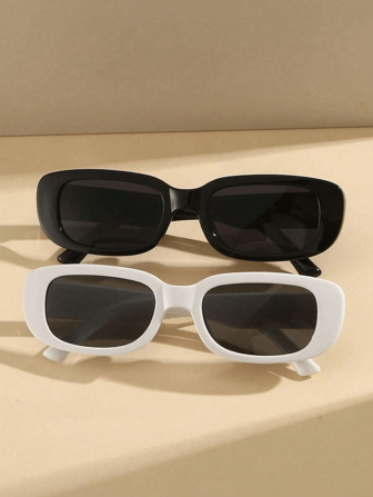 1/2 pièces carrées à monture noire et blanche en plastique, style mode pour la rentrée scolaire, forme géométrique rectangulaire
