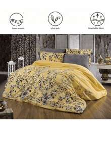 Duvet Set | Flat Sheet Included As A Gift | 150*220 Cm (1 Duvet Cover – 1 Pc + 1 Pillowcase – 1 Pc) Or 190*210 Cm (1 Duvet Cover – 1 Pc + 2 Pillowcases – 2 Pcs) | Soft & Breathable For All Seasons - Yellow - View 3